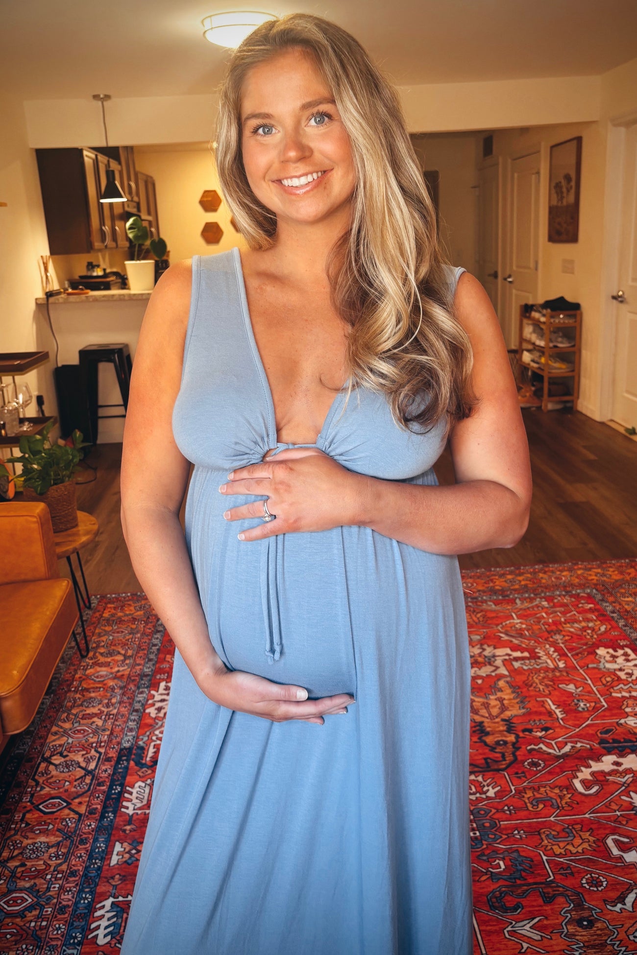 Blue Front Tie Cutout Sleeveless Maternity Maxi Dress