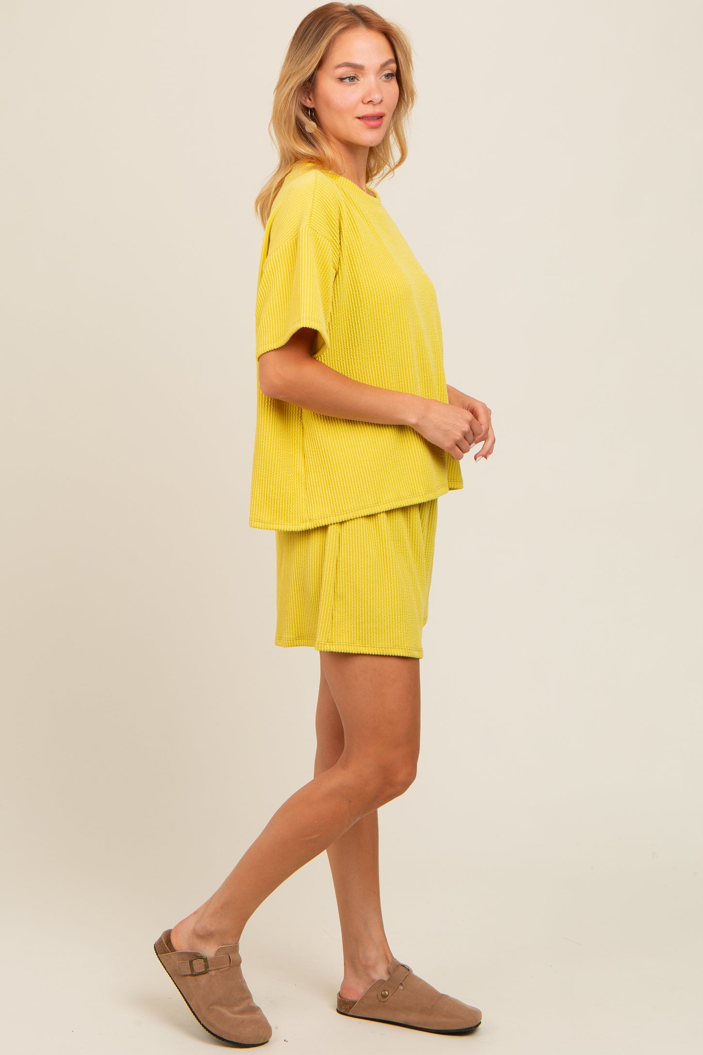 Lime Ribbed Shorts Set