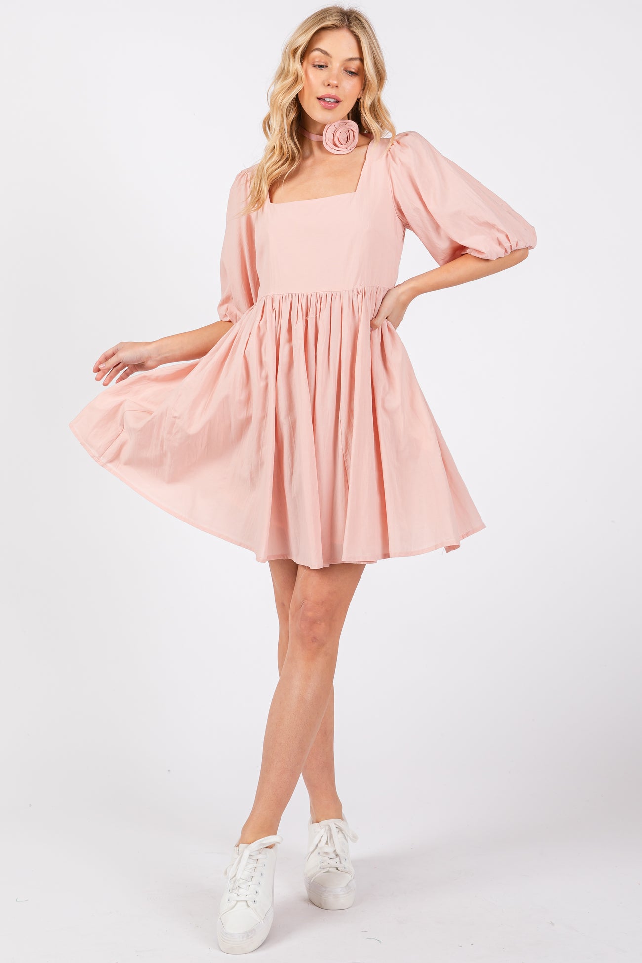 Light Pink Babydoll Maternity Mini Dress