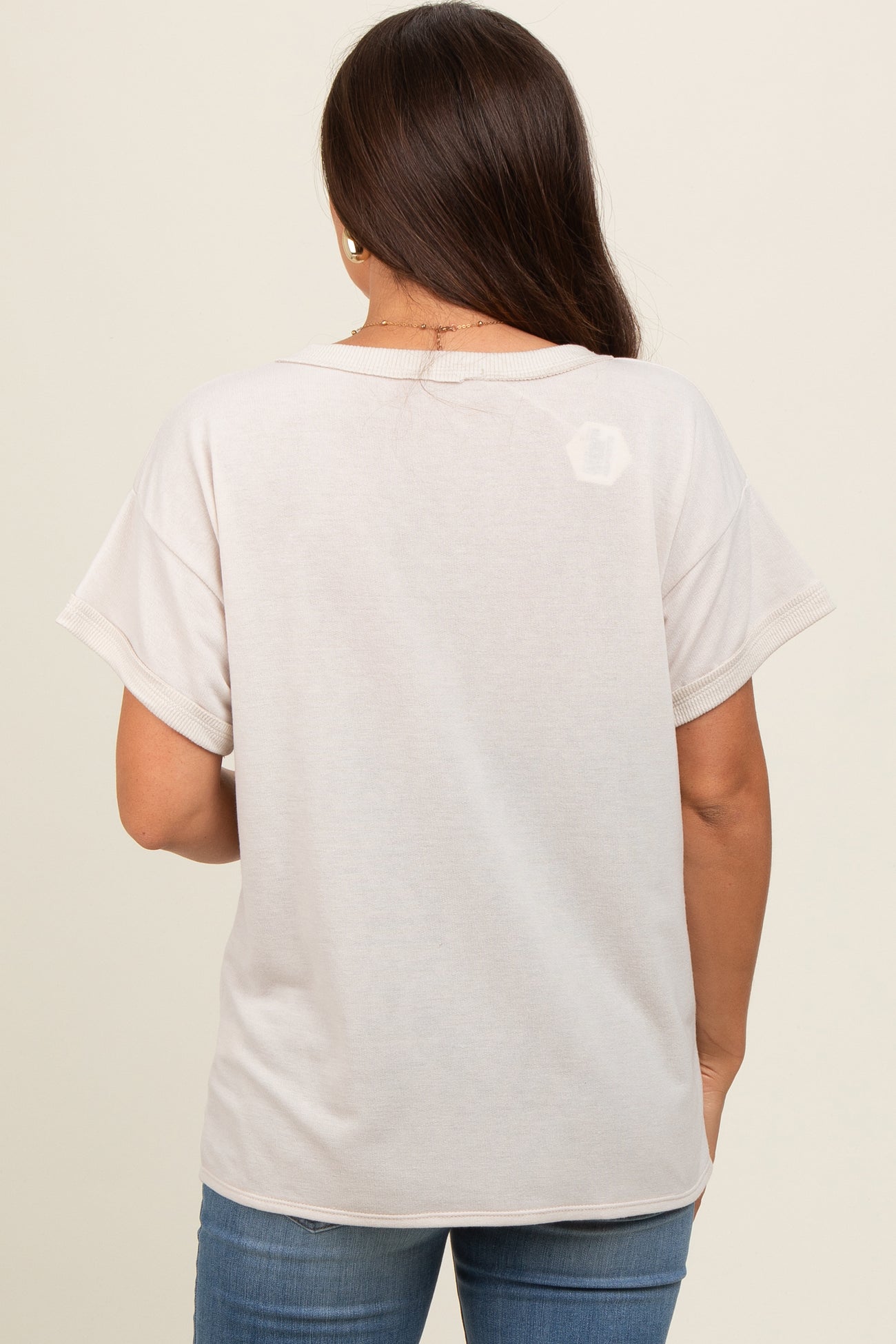 Cream Front Pocket Maternity Short Sleeve Top