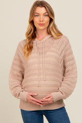 Beige Pointelle Knit Maternity Sweater
