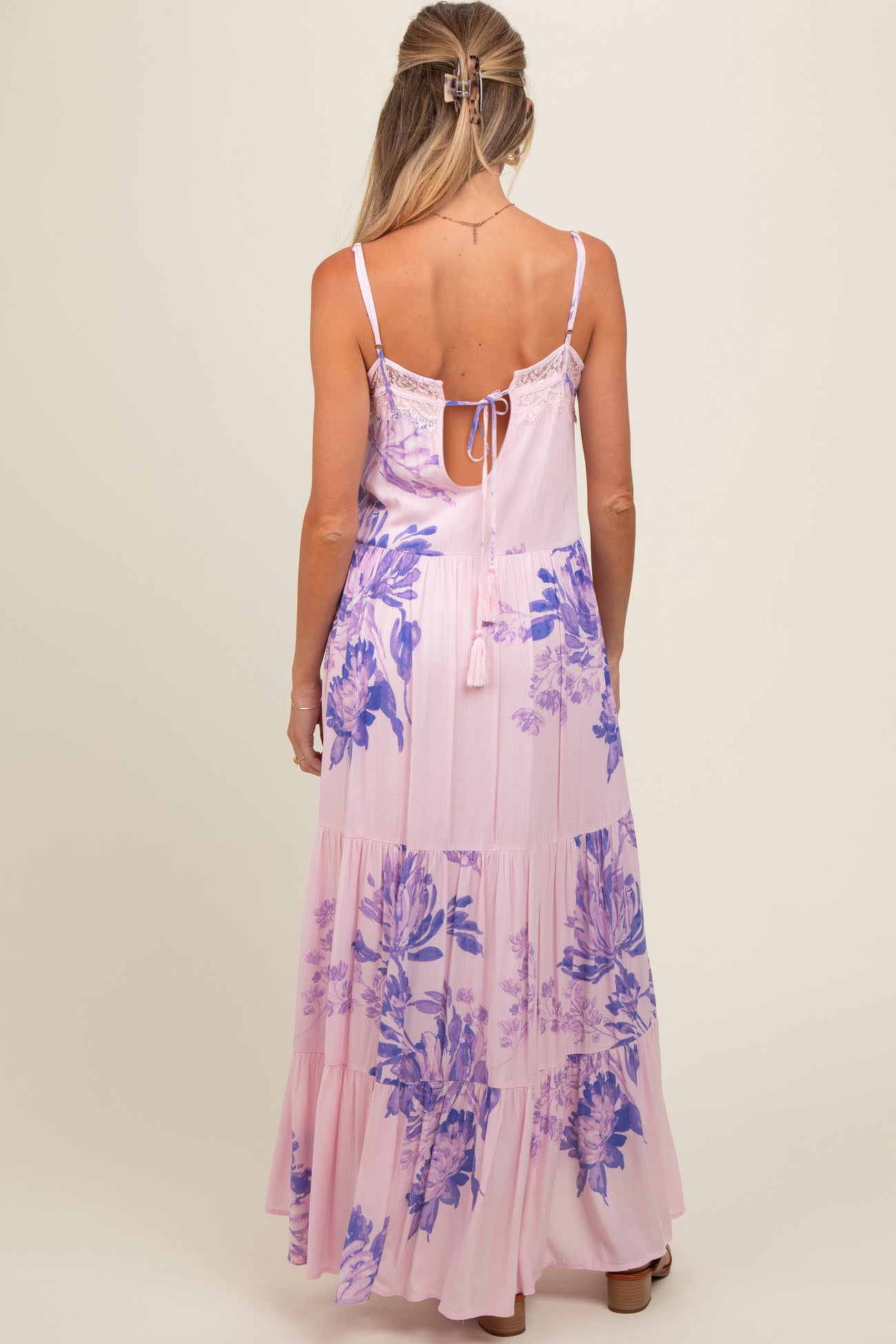 Light Pink Floral Lace Loose Fit Maternity Maxi Dress