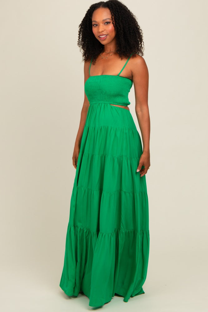 Green Smocked Cutout Maxi Dress