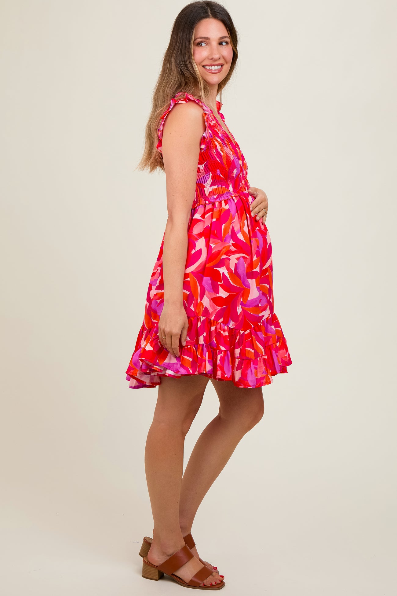 Fuchsia Abstract Print Maternity Mini Dress