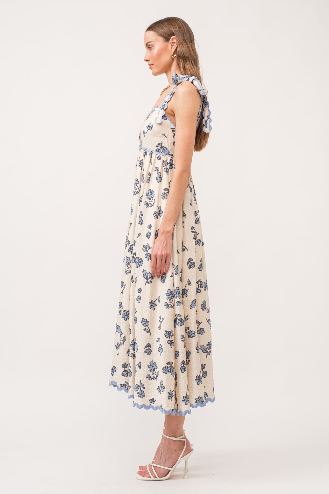 Blue Button Front Midi Dress