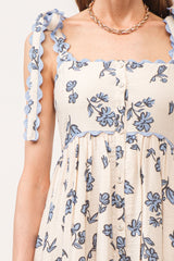 Blue Button Front Midi Dress