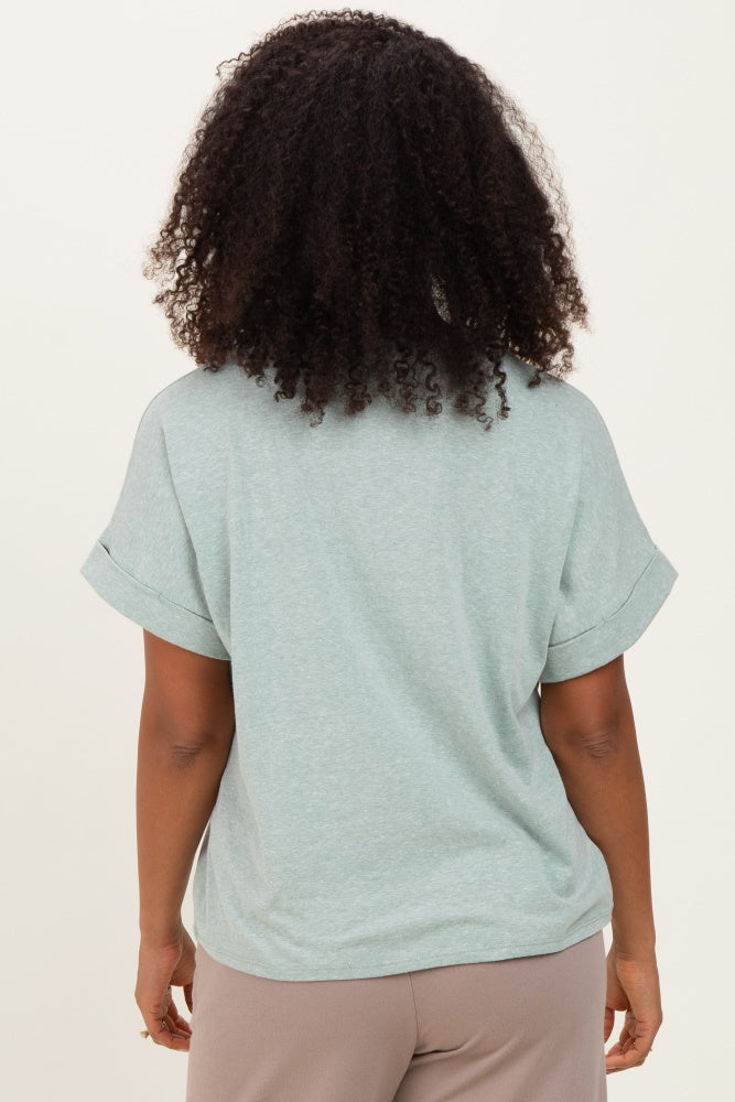 Light Olive Cuff Short Sleeve Top