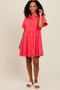 Red Denim Button Down Mini Dress