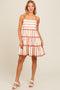 Rust Contrast Stripe Wavy Trim Dress