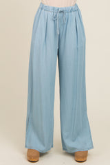 Light Blue Chambray Wide Leg Drawstring Pants