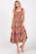 Pink Green Printed Midi Dress