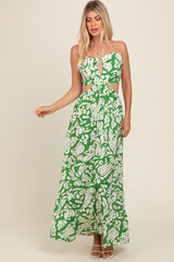 Green Printed Halter Cut-Out Maternity Maxi Dress