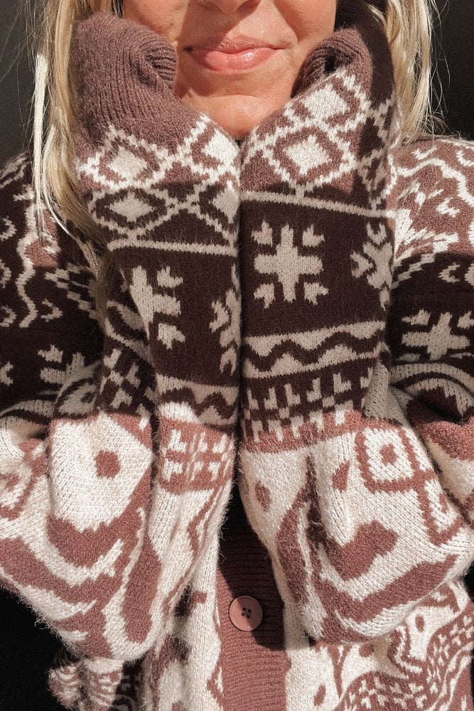Mocha Printed Button Up Cardigan
