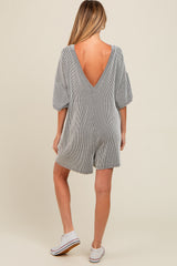 Charcoal Ribbed V-Back Maternity Romper