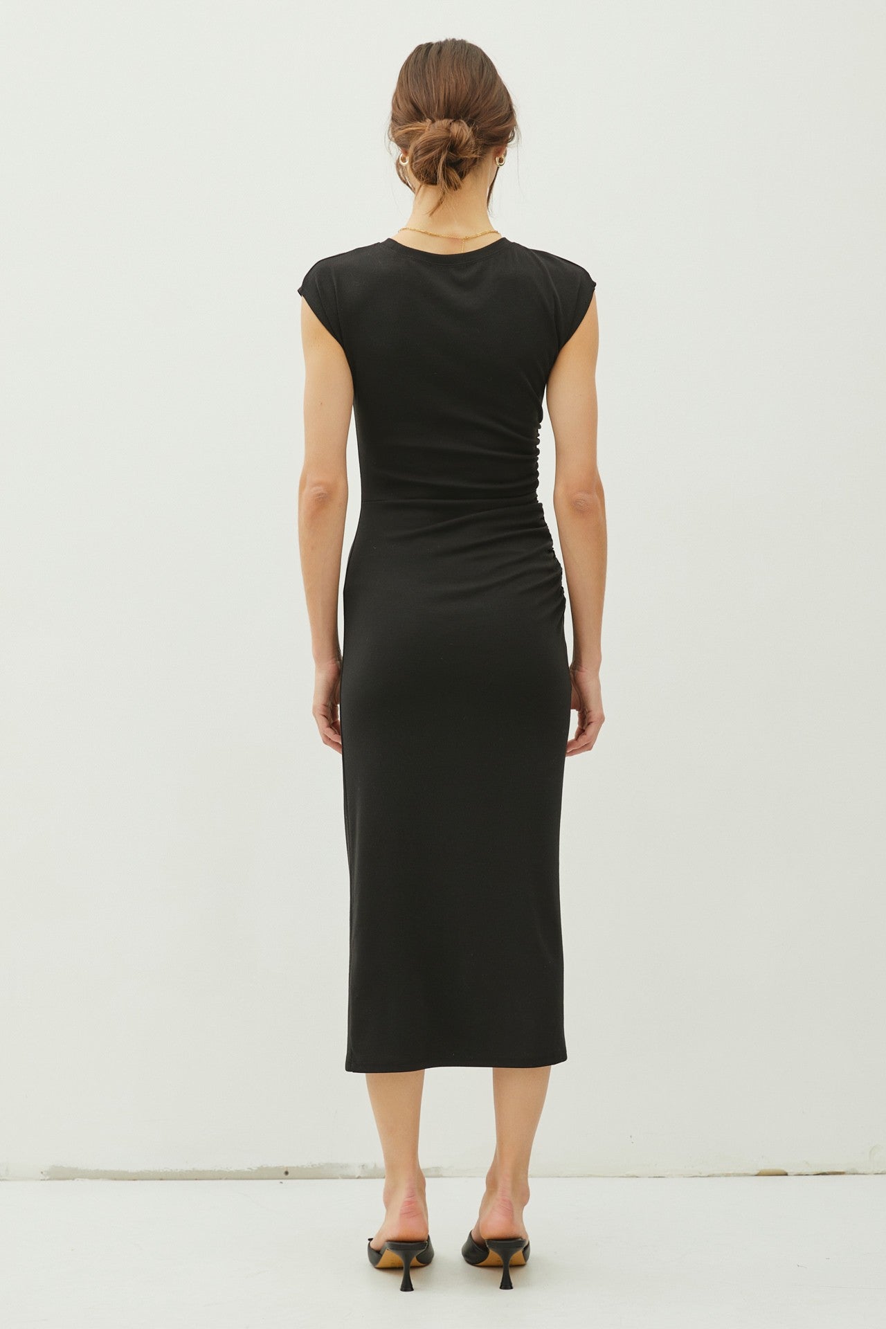 Back Side Ruched Midi Dress