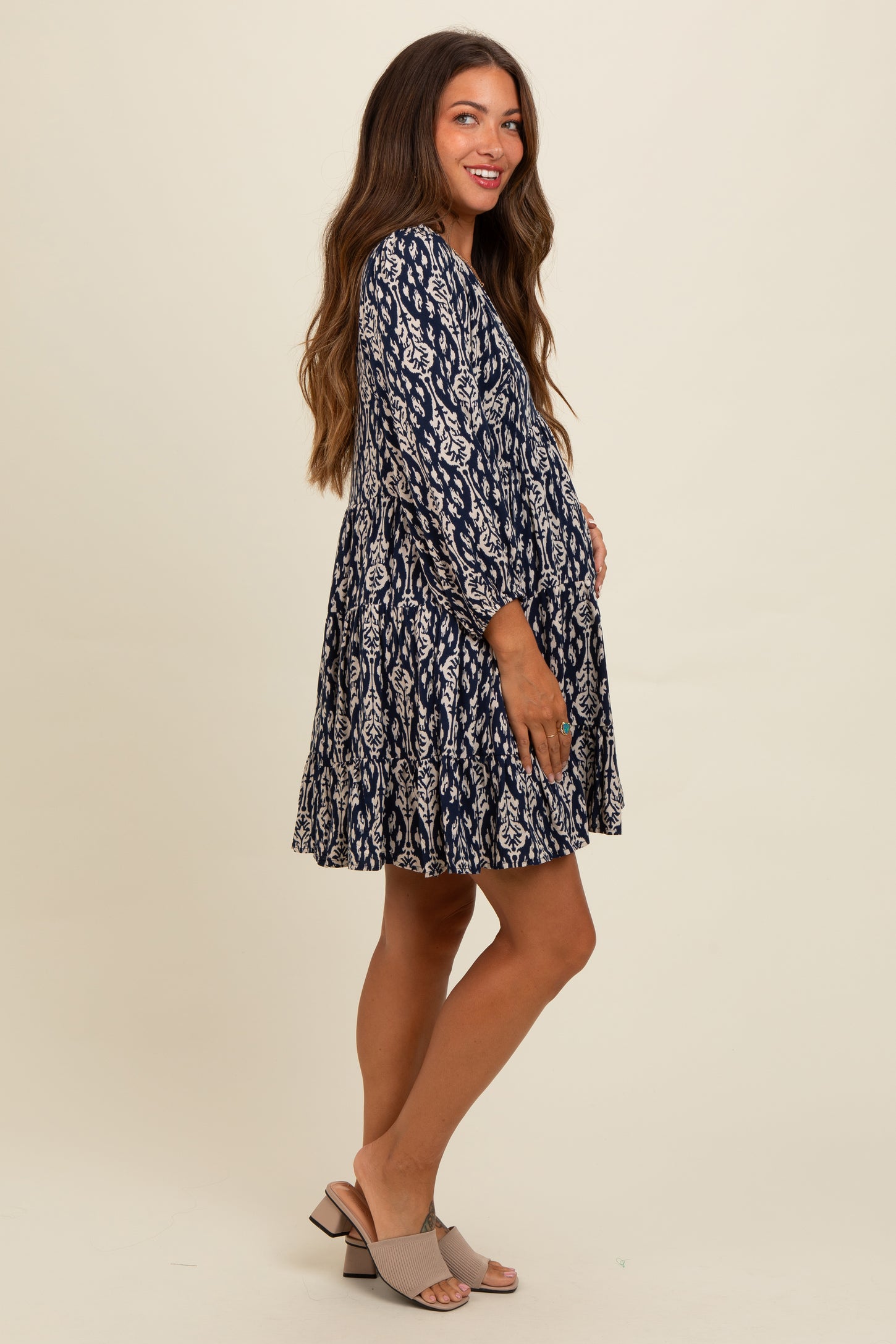 Navy Printed Maternity Mini Dress