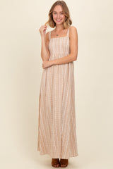 Beige Striped Back Cut Out Maxi Dress