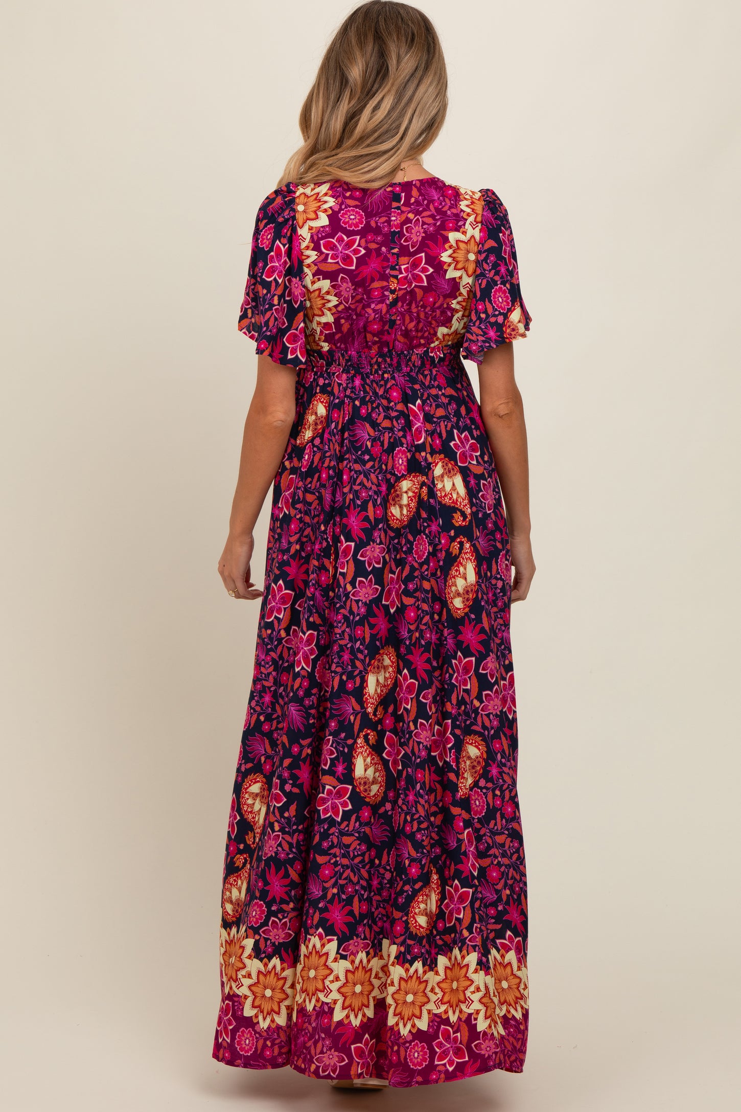 Navy Blue Mixed Floral Maternity Maxi Dress