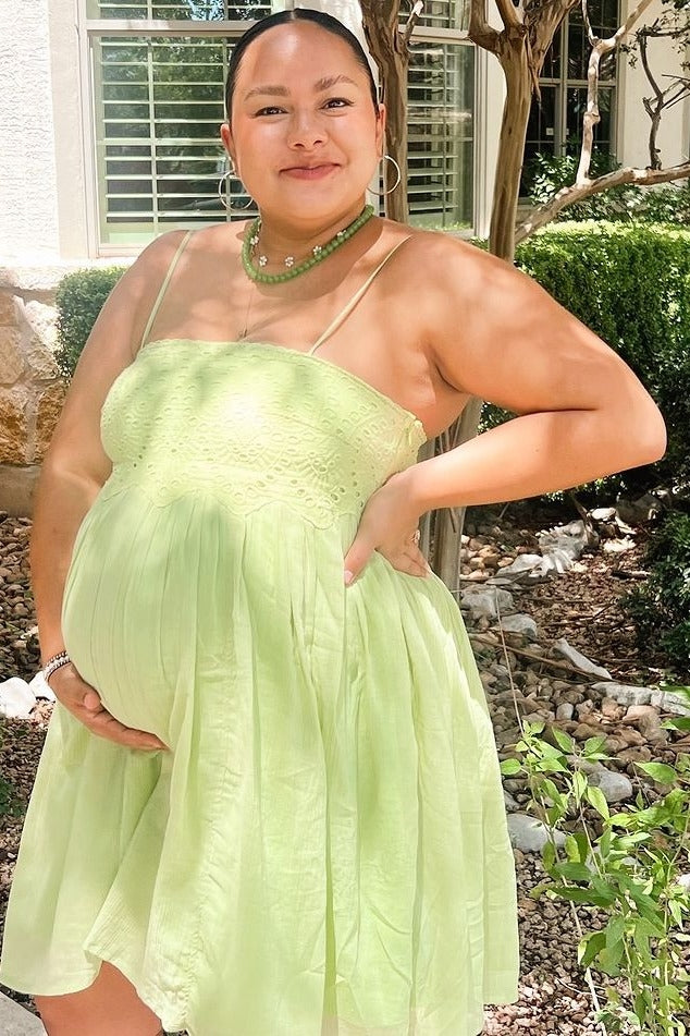 Lime Eyelet Lace Babydoll Maternity Mini Dress