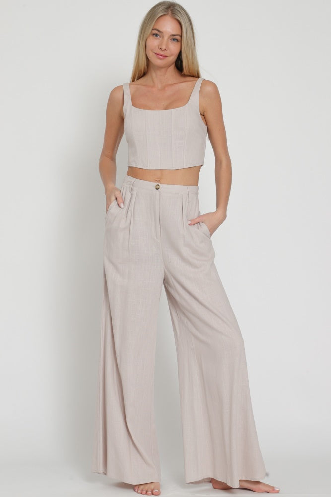 Sand Grey Sleeveless Corset Top & Pants Set