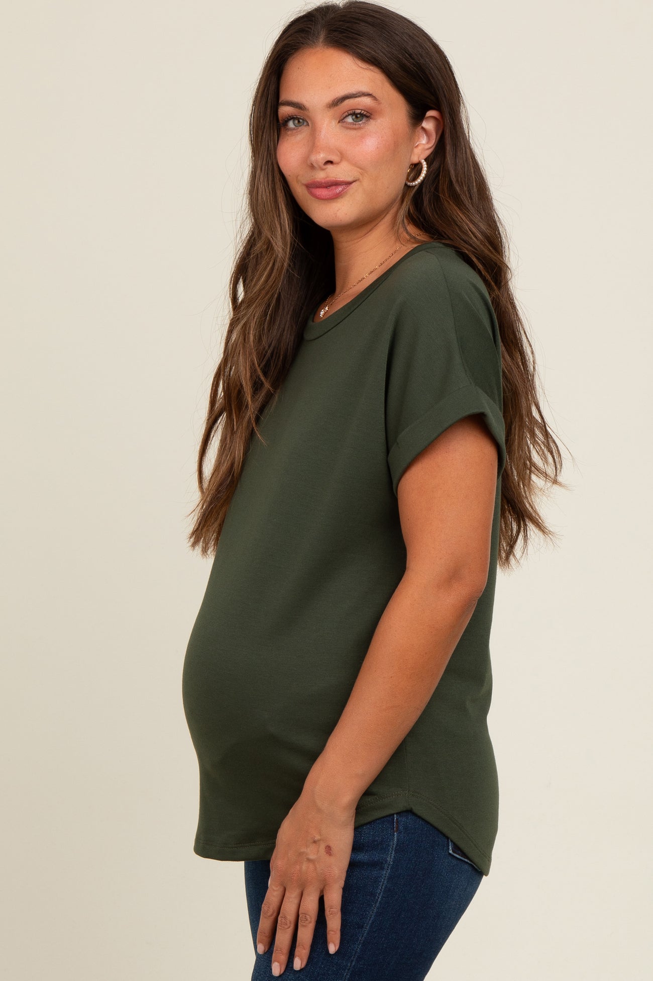 Olive Cuff Sleeve Maternity Top