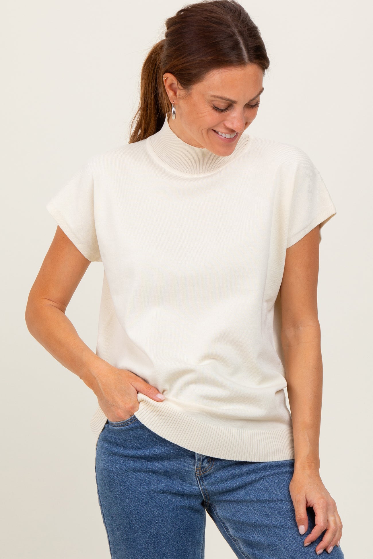 Cream Mock Neck Knit Maternity Top