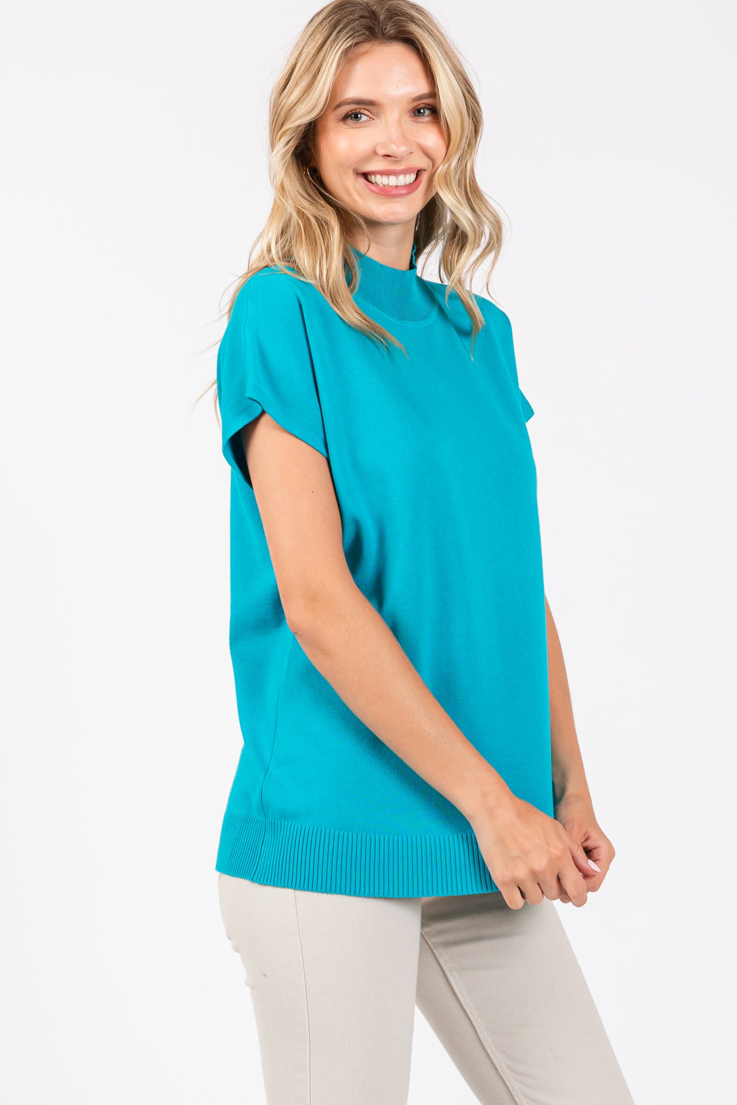 Teal Mock Neck Knit Top