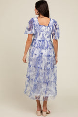 White Floral Smocked Tulle Maxi Dress