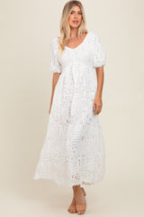 Ivory Eyelet Lace Maternity Midi Dress