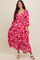 Pink Floral Wrap Front Smocked V-Neck Tiered Midi Dress