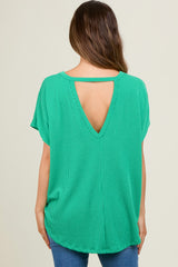 Green Ribbed Cutout Back Maternity Top