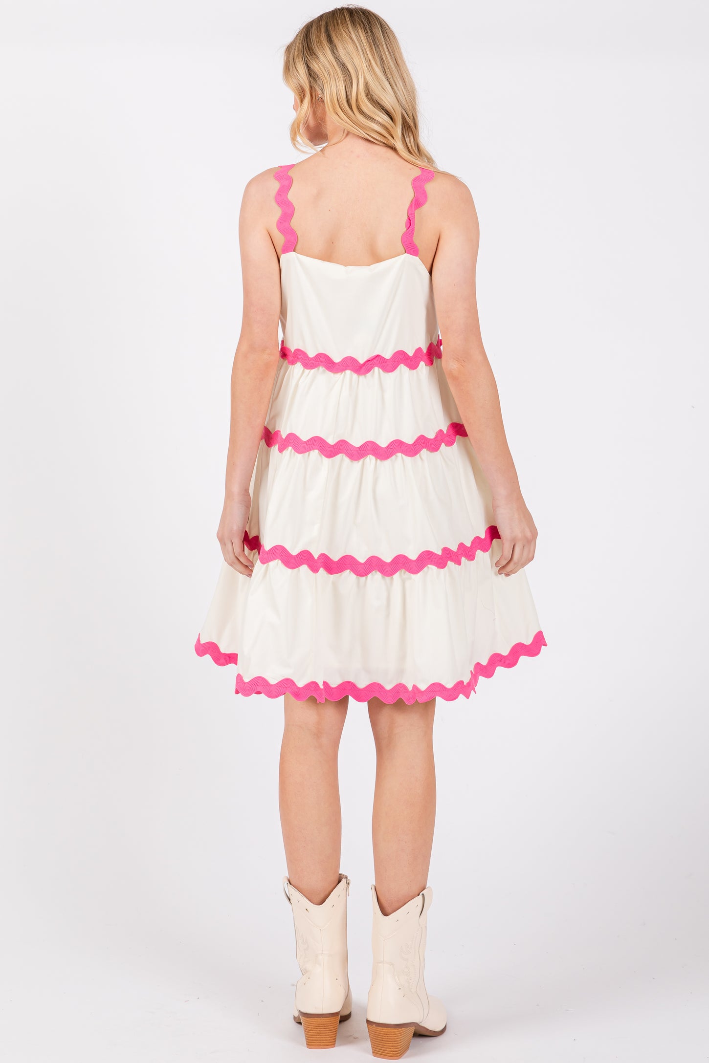 Ivory Contrast Trim Tiered Dress