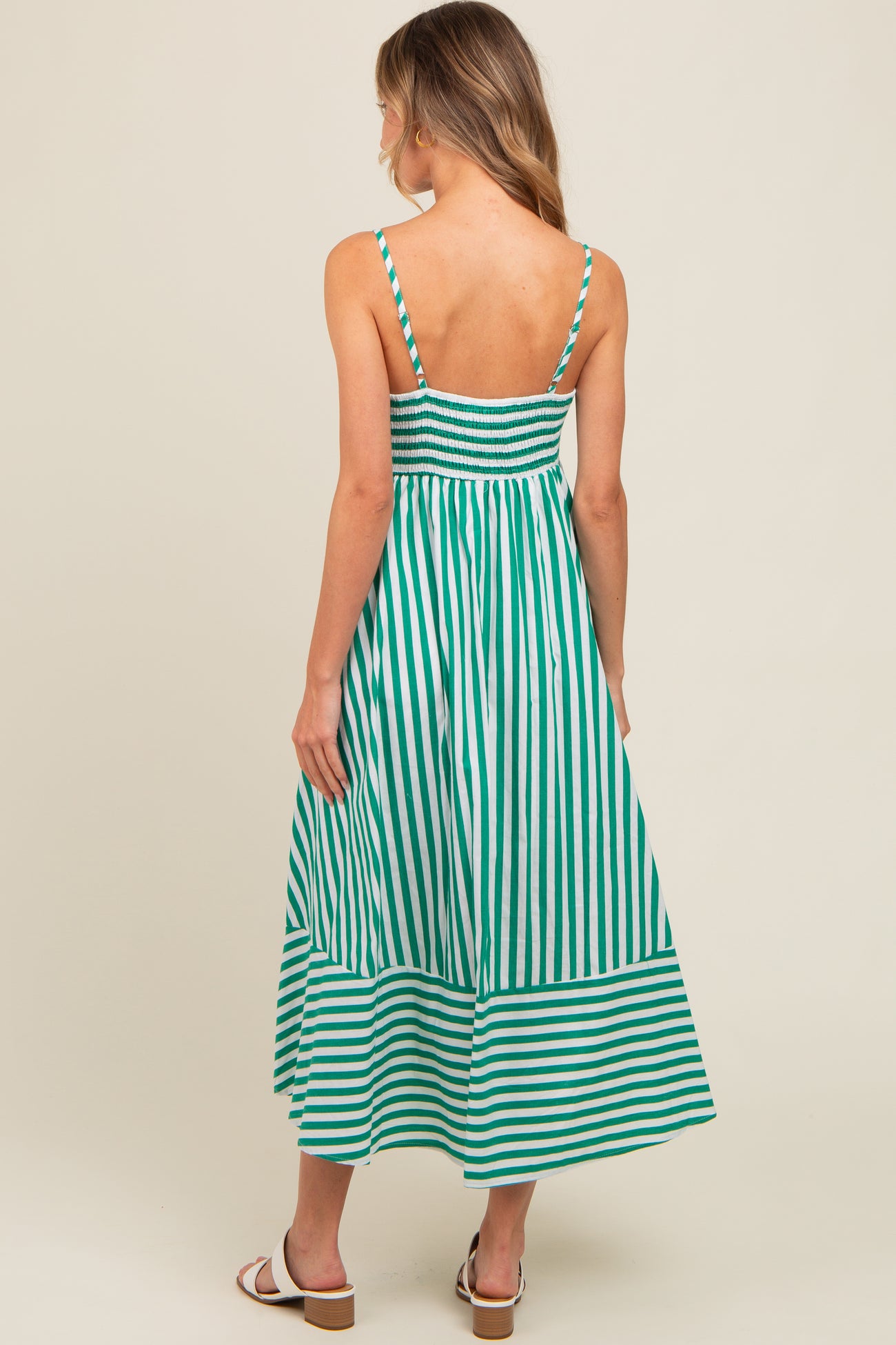 Green Contrast Stripe Midi Dress