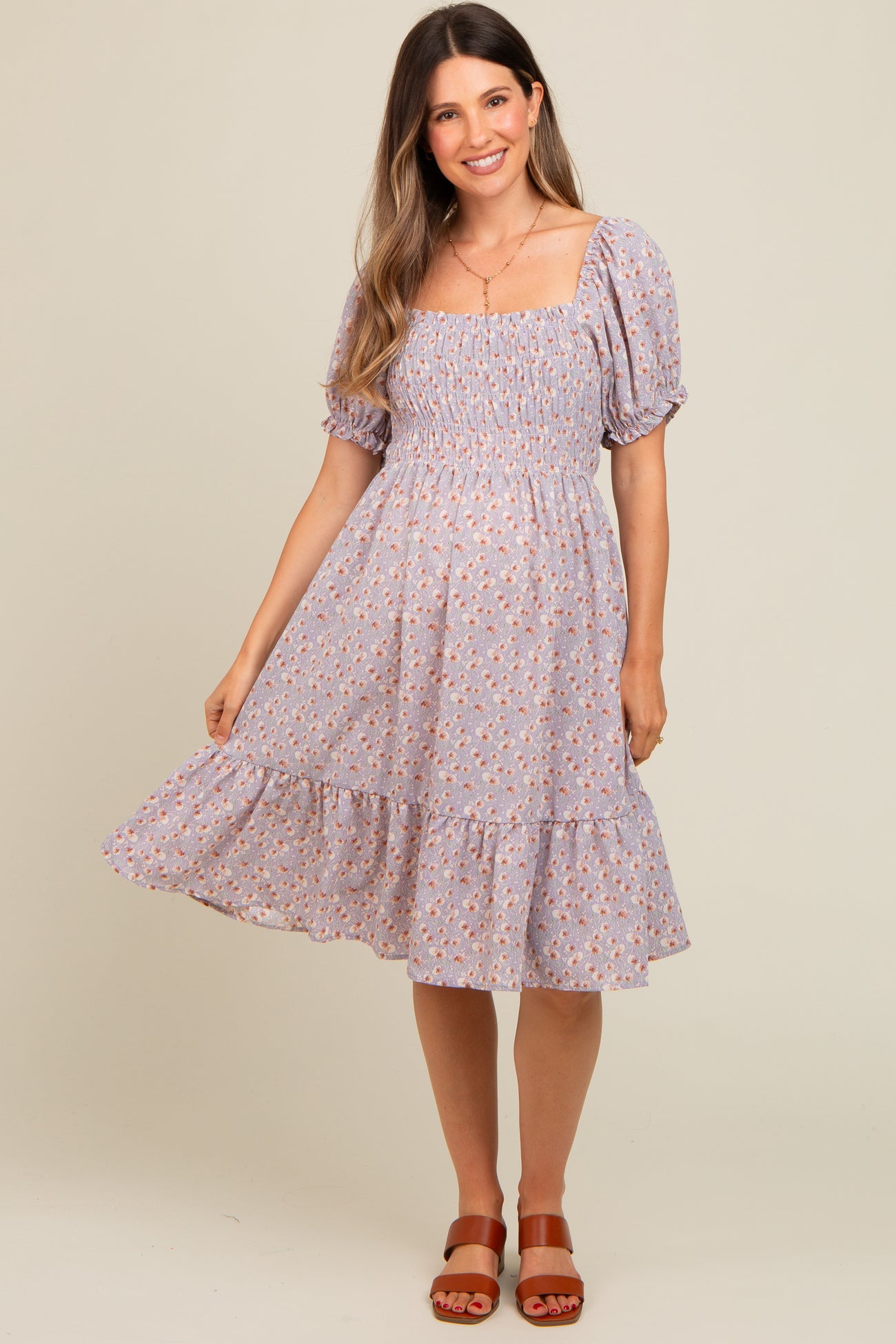 Lavender Floral Smocked Maternity Dress