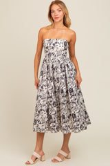 Black Floral Strapless Maternity Midi Dress