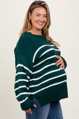 Forest Green Striped Side Slit Maternity Plus Sweater