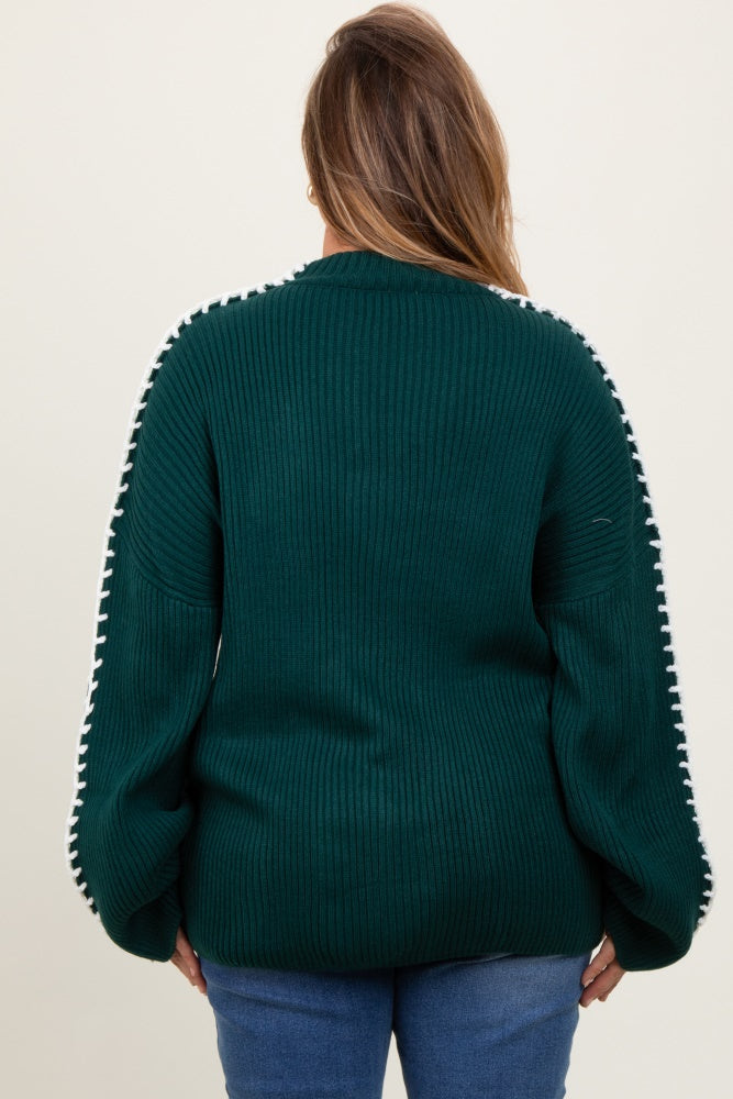 Hunter Green Contrast Stitch Maternity Plus Sweater