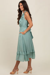 Jade Texture Ruffle Accent Midi Dress
