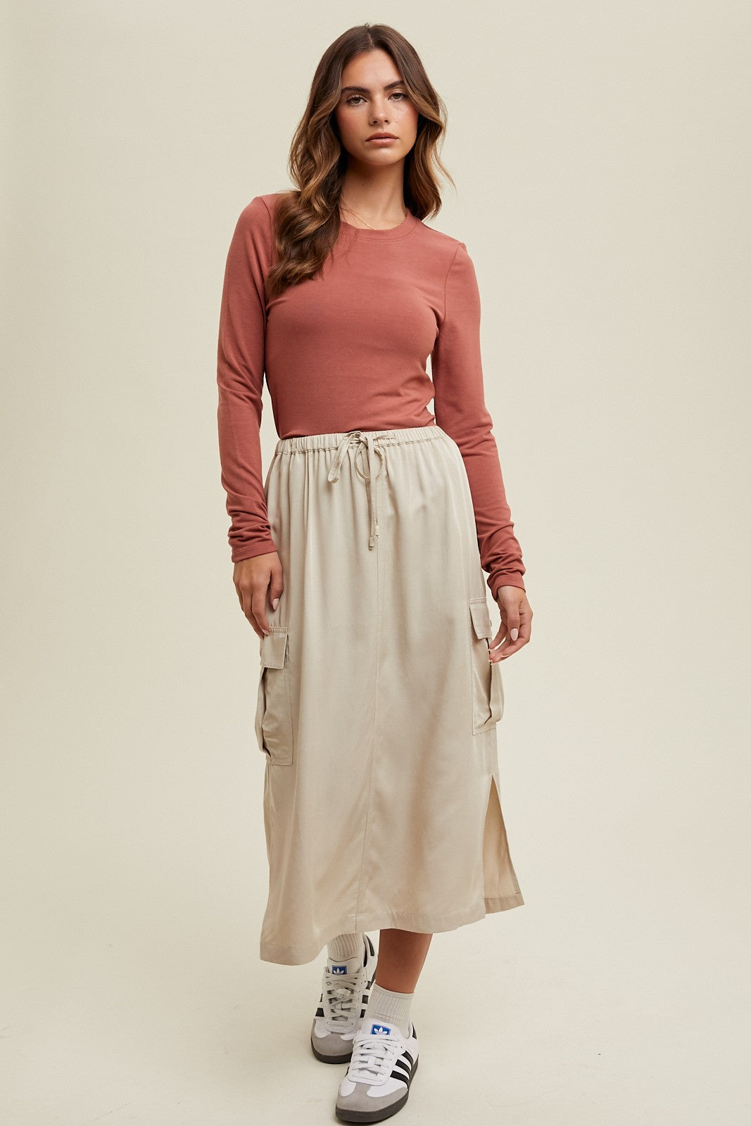 Rust Basic Fitted Long Sleeve Top