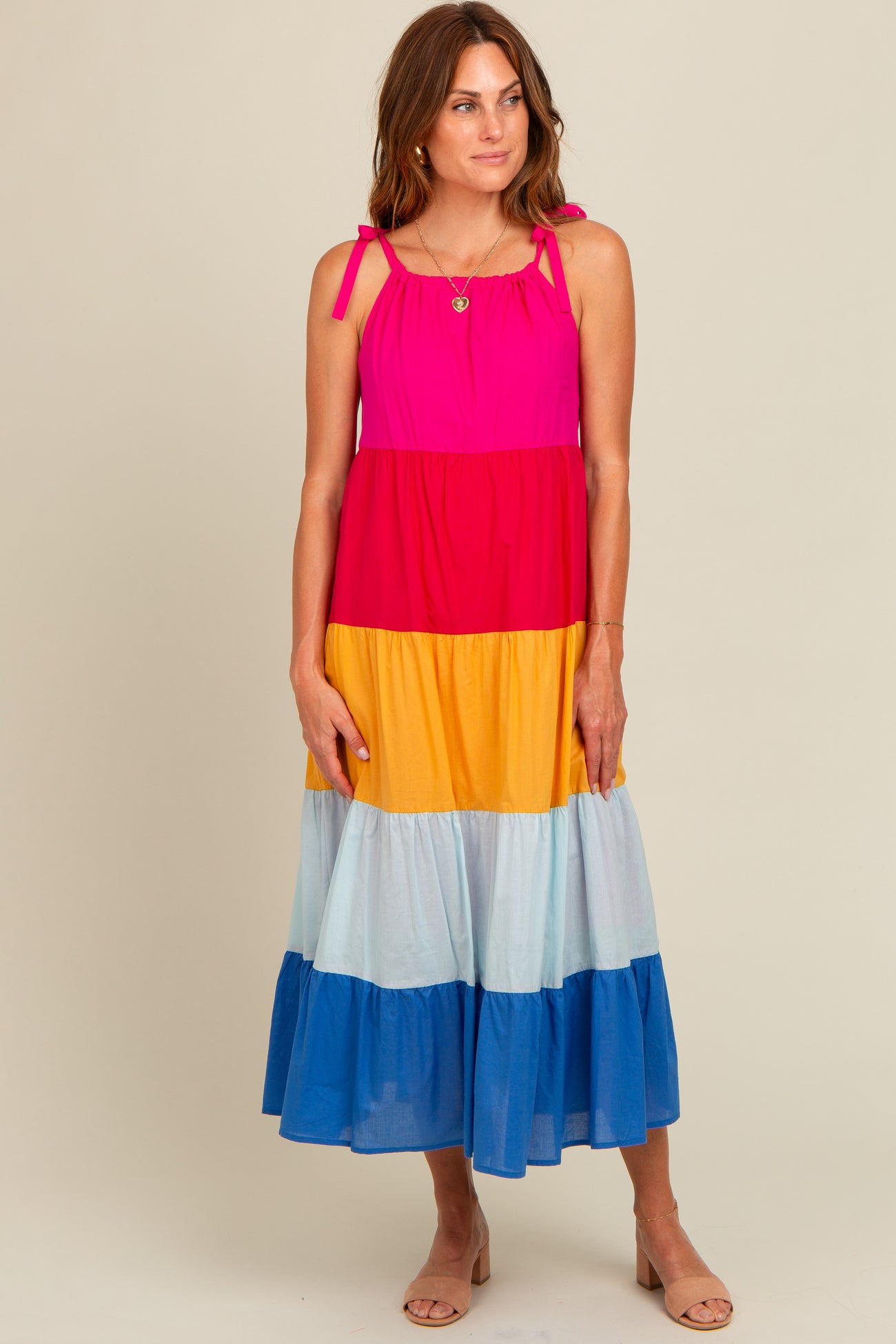 Fuchsia Colorblock Tiered Midi Dress