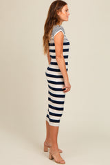 Navy Blue Mixed Striped Midi Dress