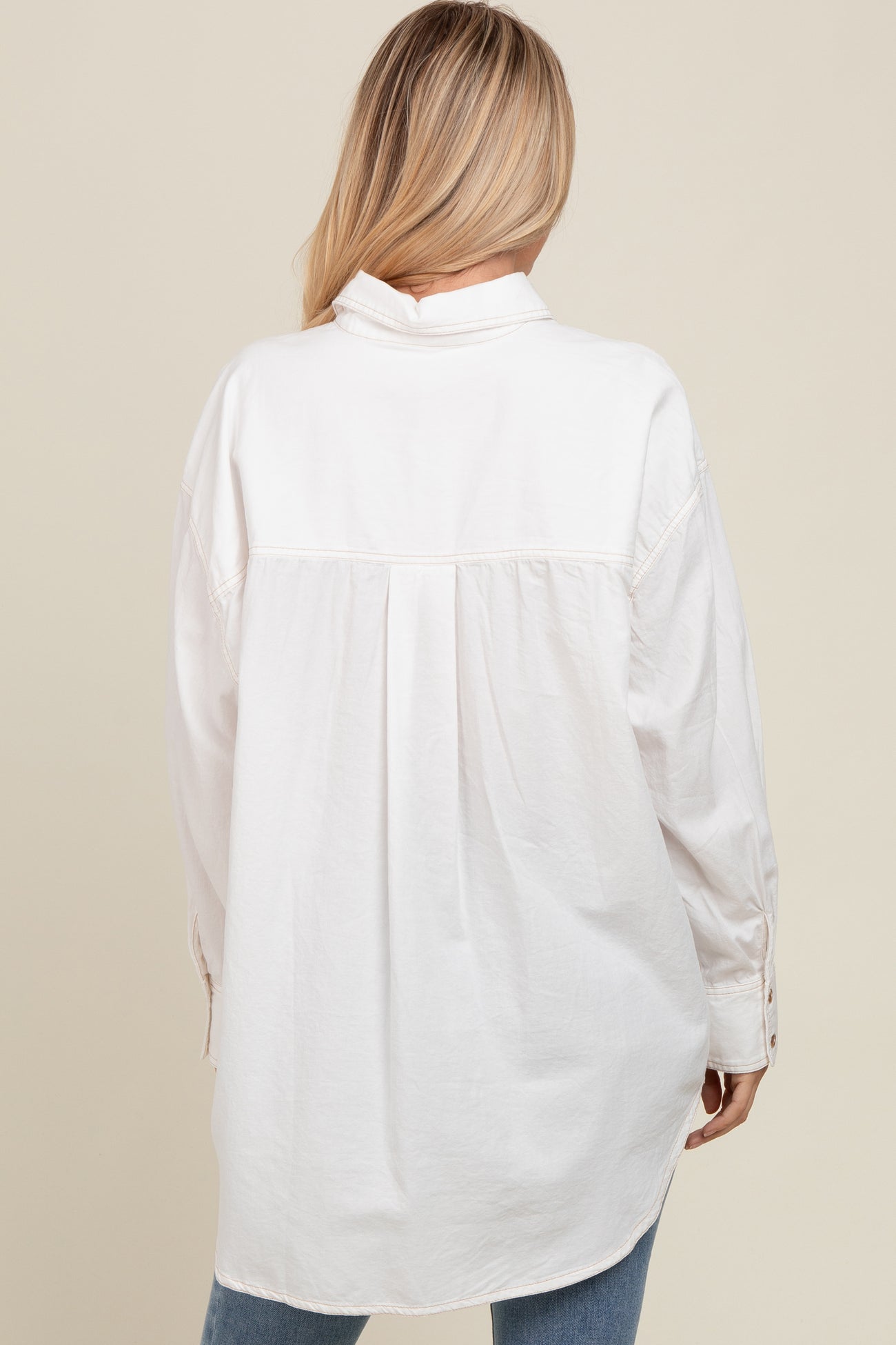Off White Chambray Button Down Top