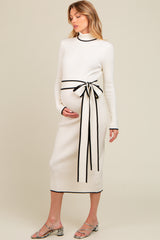 Ivory Contrast Trim Turtleneck Maternity Sweater Dress