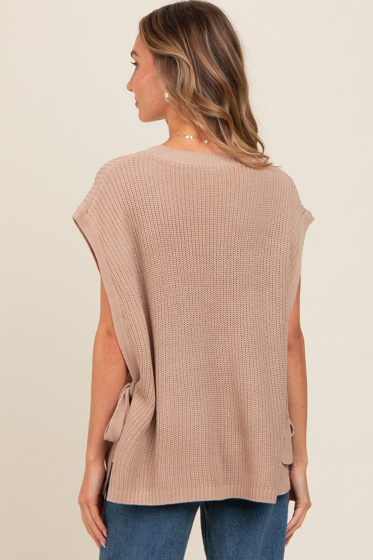 Mocha Chunky Knit Side Tie Sweater Top