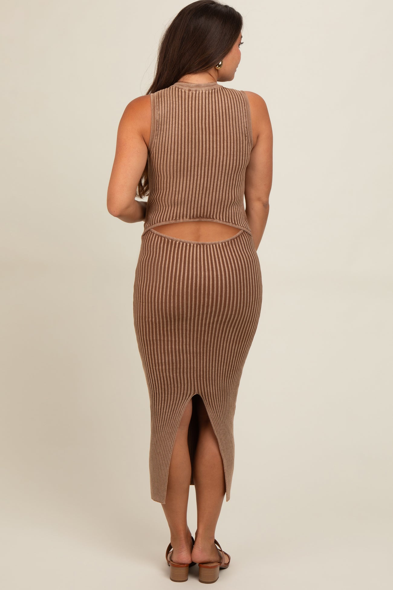 Mocha Vintage Wash Ribbed Cutout Maternity Dress