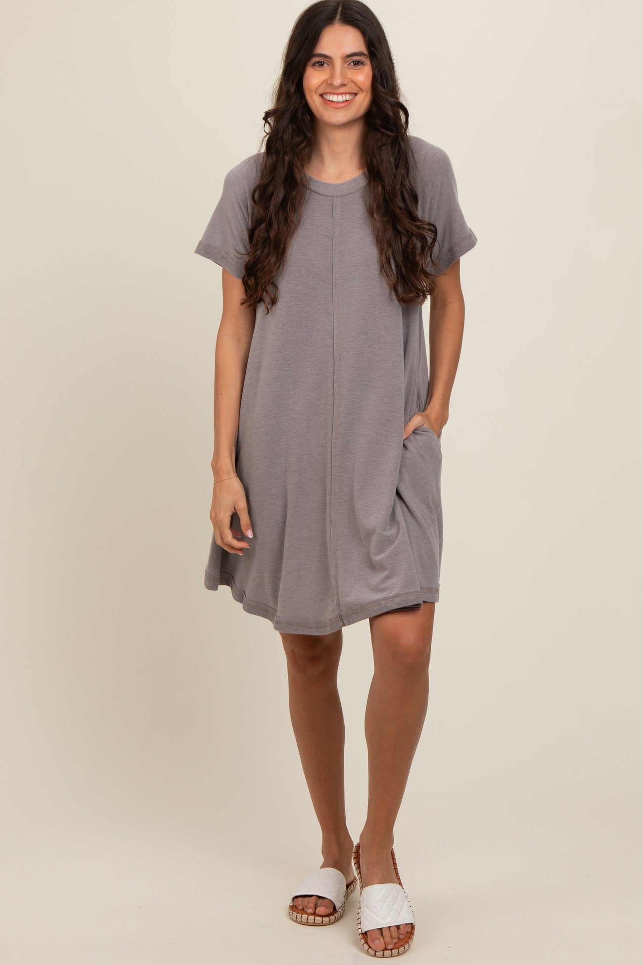 Mocha Solid T-shirt Mini Dress