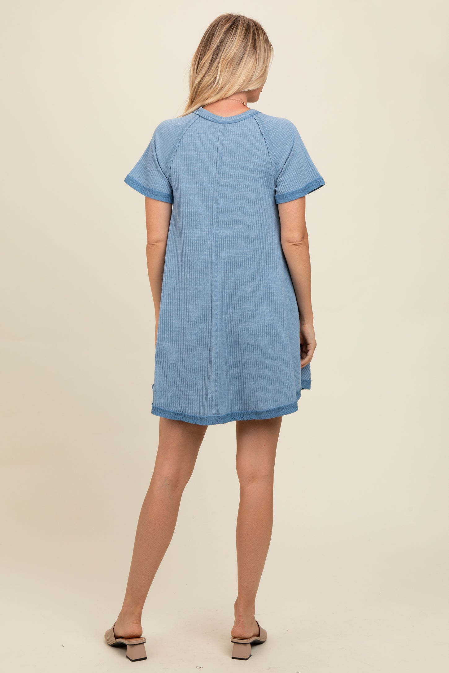 Light Blue Heather Ribbed Cut Seam Dress