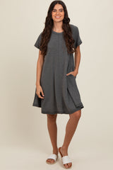 Charcoal Solid T-shirt Maternity Mini Dress