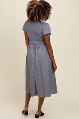 Blue Contrast Knit Bodice Midi Dress