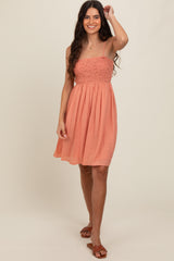 Salmon Textured Smocked Dress